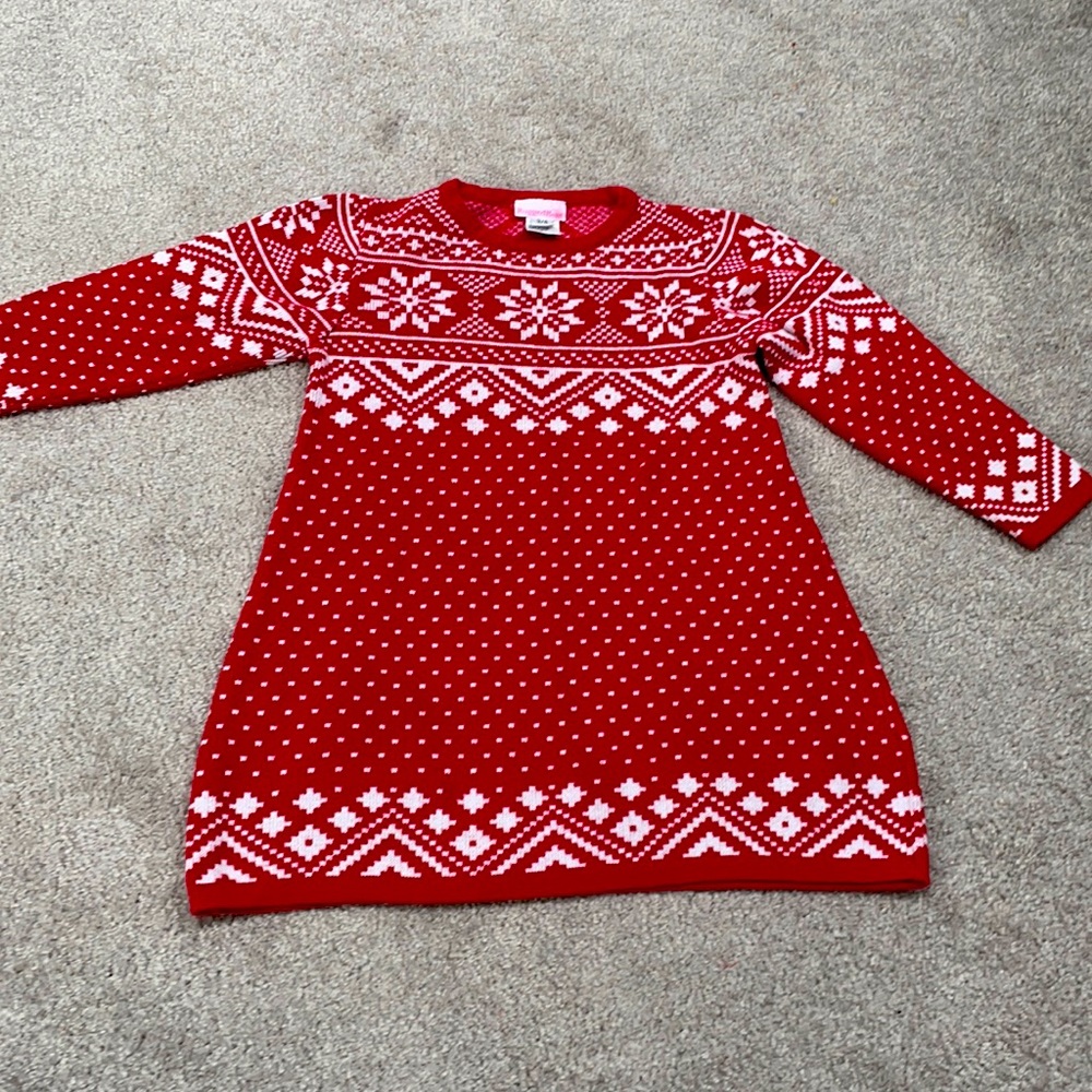 Girls Size 3/4 Red and White Sweater Dress